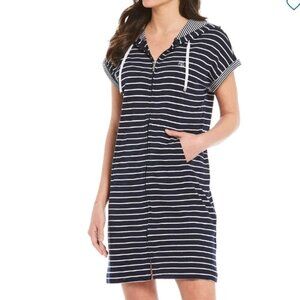 Lauren Ralph Lauren Black & White Striped Knit Hooded Lounger Size L